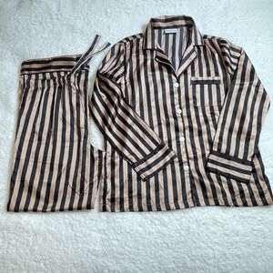 Serenedelicacy Womens XS Pajamas button top /elastic tie waist Pants Satin